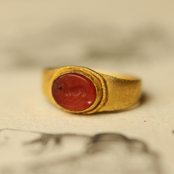 Roman Gold Ring with Goat Design