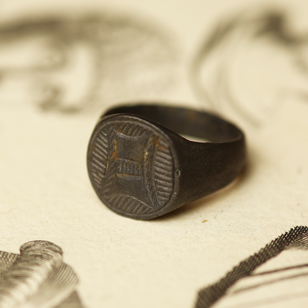 Roman Bronze Ring With Geometric Design