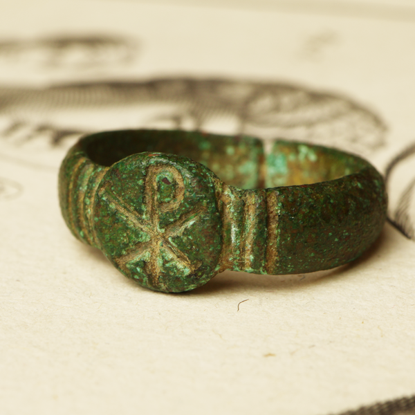 Late Roman Bronze Ring with Chi-Rho Symbol