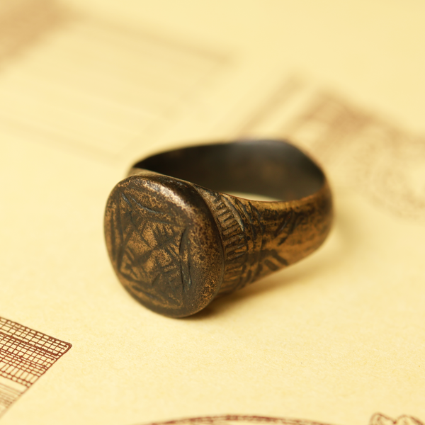 Roman Bronze Signet Ring with Geometric Motif
