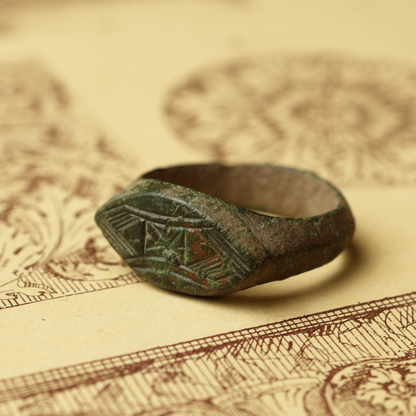 Roman Bronze Ring with Geometric Design
